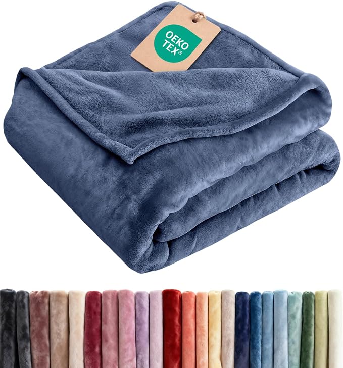 Fleece Blanket King Size - Ultra-Soft Flannel Fleece Blanket - Washed Blue | Soft, Warm, Outdoor Picnic Blanket for Camping, Travel, Lightweight, Cozy, Anti-Static, Home Decor Gifts for Men & Women