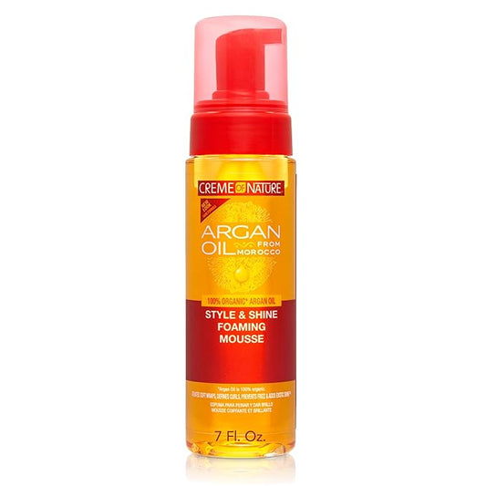 Creme of Nature Style & Shine Foaming Mousse, Defines Curls & Controls Frizz, Moisturizes Hair while Adding Shine with Argan Oil from Morocco, 7 fl oz