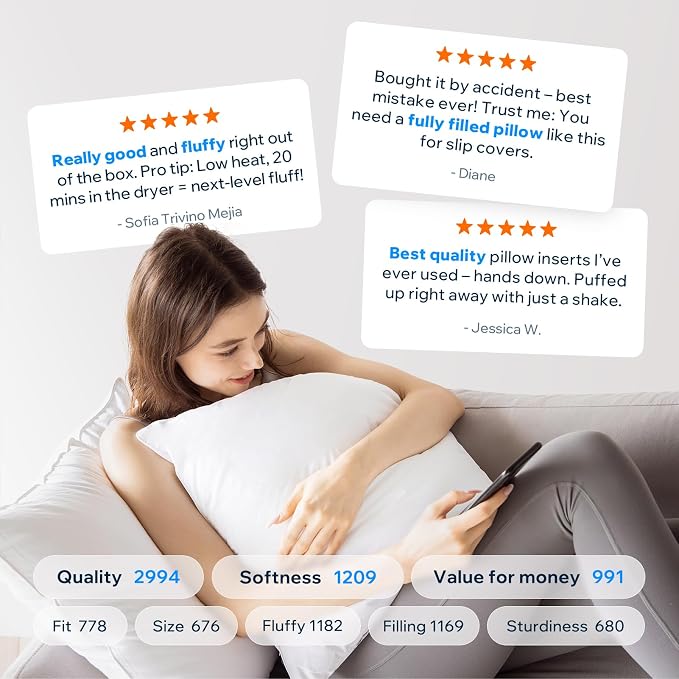 Phantoscope Throw Pillow Insert with 100% Cotton Cover, 24x24 Inch, 1 Pack | Soft Supportive Throw Pillows for Couch Bed, Hypoallergenic Breathable Pillows Inerts, Square Decorative Cushion Sham Stuffer