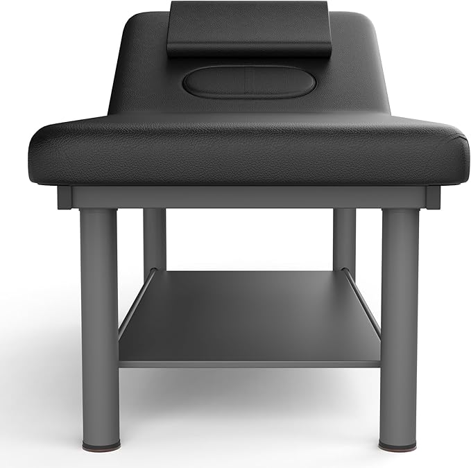 pouseayar Heavy Duty Professional Stationary Massage Bed Wide Stationary Massage Table with Backrest for Treatment Table Physical Therapy Spa Facial Bed, Metal Frame PU Leather, Black