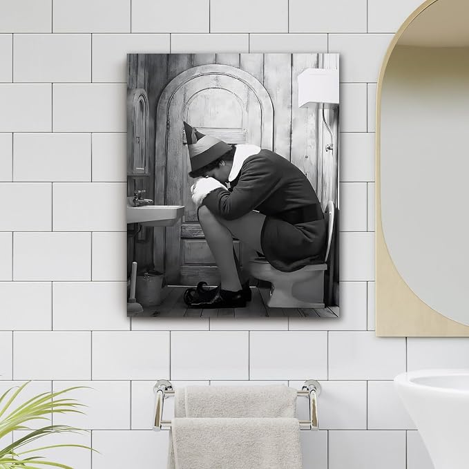 Funny Bathroom Canvas Wall Art, Toilet Paper Humor Poster, 11x14 Inch | Hilarious bathroom comedy decor and modern toilet artwork, gag gift for home, guest bath or office, Humor Style-03