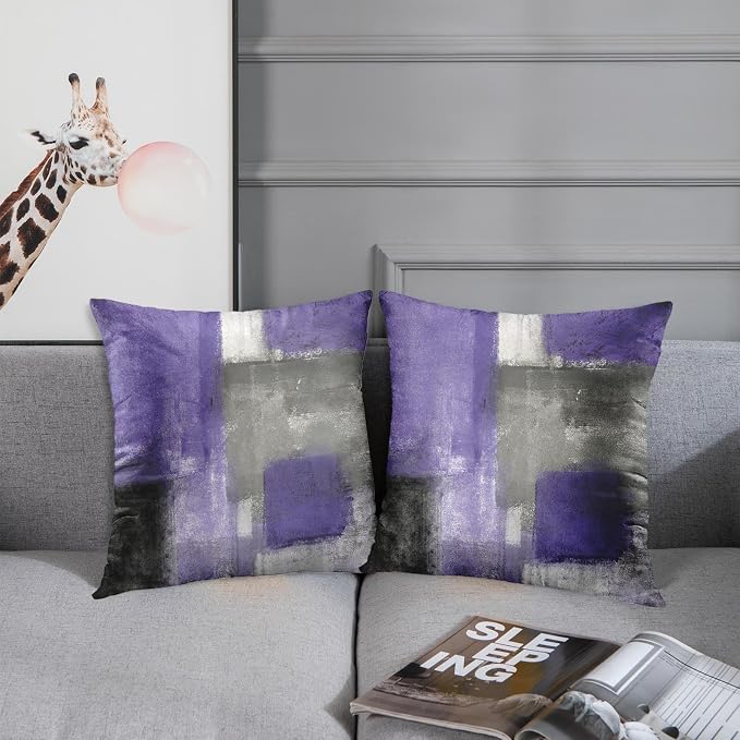 Emvency Throw Pillow Covers Set of 2, 18 x 18 Inch, Line Purple | Abstract Modern Retro Outdoor Decorative Square Pillow Cases Couch Cushion Case for Couch Bed Sofa Living Room Home Decor