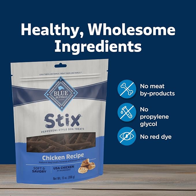 Blue Buffalo Stix Chicken Pepperoni-Style Dog Treats, 13 oz | Real Chicken #1 Ingredient, Soft & Easy to Tear, Developed by Veterinarians & Nutritionists, Great for Training