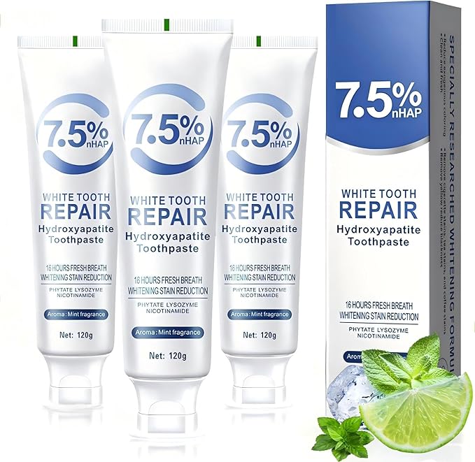 7.5% Hydroxyapatite Toothpaste, 7.5% Hydroxyapatite Toothpaste for Enamel Protection and Tooth Strengthening, White Tooth Repair, Sensitive Teeth, Gentle Mint, Daily Use for Oral Health (3)