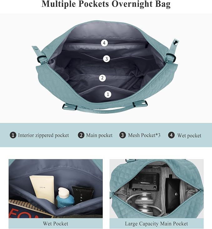 Travel Duffel Bag, Carry On Overnight Weekender Bags for Women | Travel Bag with Wet Pocket & Trolley Sleeve, For Spirit Airlines 18x14x8 Personal Item Bag
