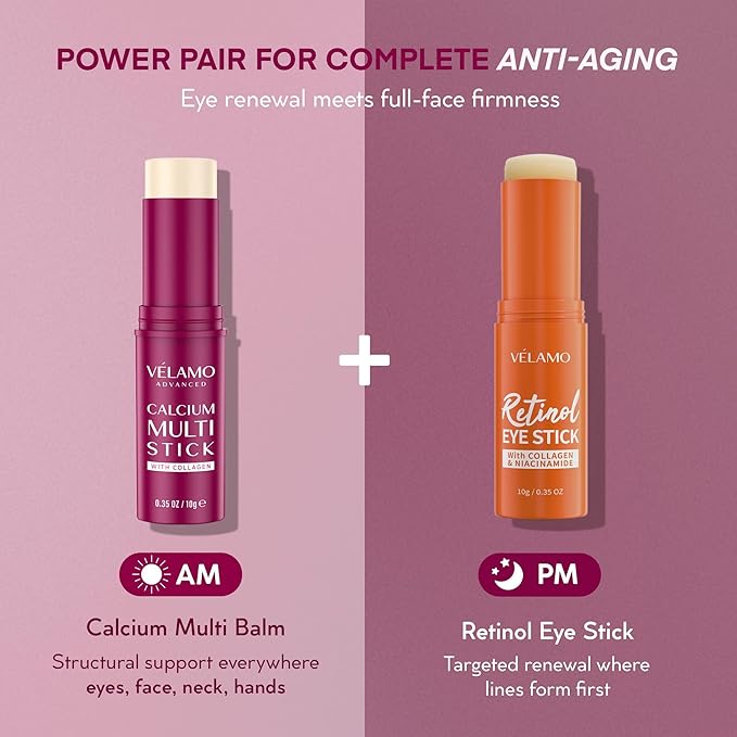 VELAMO ADVANCED Calcium Multi Balm Stick: Anti-Aging, Hydrating & Firming for Under Eye, Face & Neck - Travel Essentials All In One Calcium Volume Multi Balm with Collagen & Bakuchiol, 0.35 oz/10g