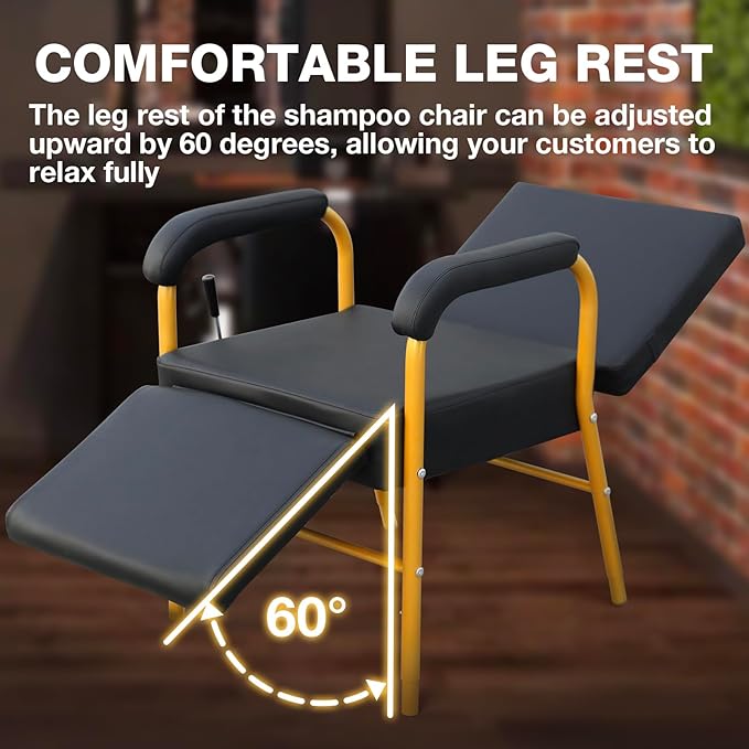 Reclining Shampoo Chairs Adjustable Height Shampoo Chairs for Salon Barber Chair Hair Stylist Chair Recline Salon Chair Spa Beauty Equipment for Hair Stylists, Tattoo Artists, Cosmetologists（Gold）