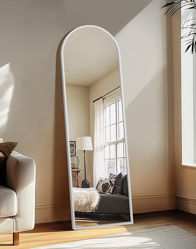 Arched Full Length Mirror with Stand, 56x15 Silver Floor Mirror | Aluminium alloy frame with HD float glass for distortion-free reflection. Free standing or wall mounted.