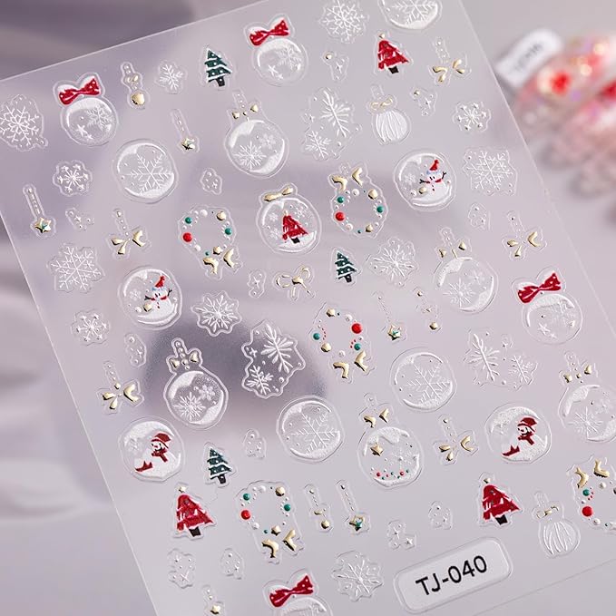 Snowflake Nail Stickers for Nail Art, 5D Embossed Self-Adhesive Christmas Nail Decals, Mushroom Nail Supplies Nail Art Design Accessories for Women and Girls Manicure DIY Decoration