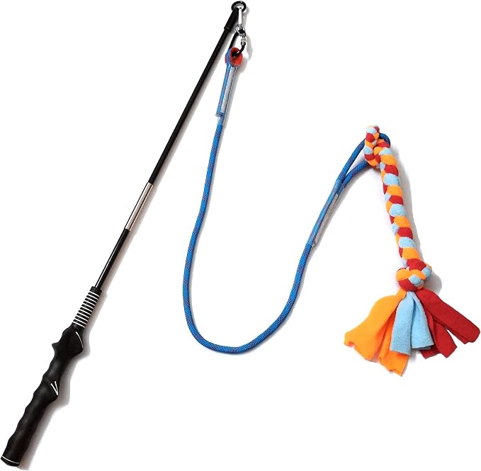 Interactive Flirt Pole Toy for Dogs Chase,Outdoor Exercise,Agility Training | Durable Teaser Wand with Pet Fleece Rope Tether Lure,for Small Medium Large Breeds High Energy Dogs Herding and Tug of war