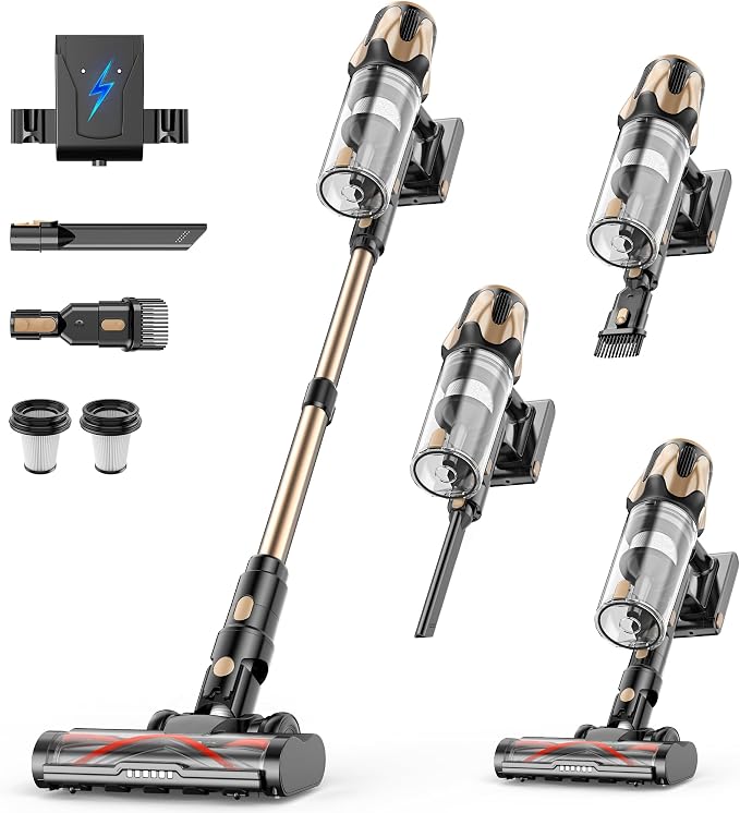 Tikom V850 Cordless Vacuum Cleaner for Home, 50000Pa/550W 70Mins Stick Vacuum with LED Touch Screen, 1.8L Dust Cup, Charging Wall Dock, Anti-Tangle, Lightweight Vacuum for Pet Hair, Hard Floor, Carpet