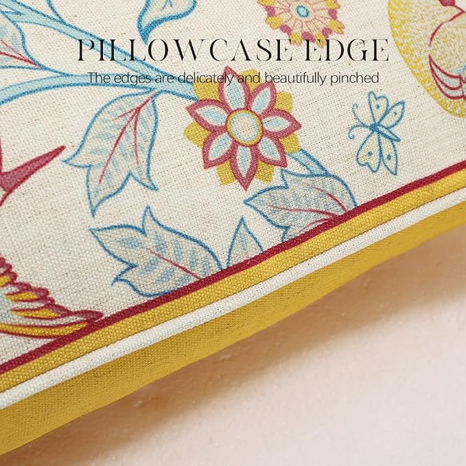 patdrea French Linen Throw Pillow Cover,18"x18",Set of 2-Magnolia A | Vintage Decorative Pillow Case with Zipper,Yellow Floral Pattern,Cushion Coverfor Couch Living Room Bedroom Sofa