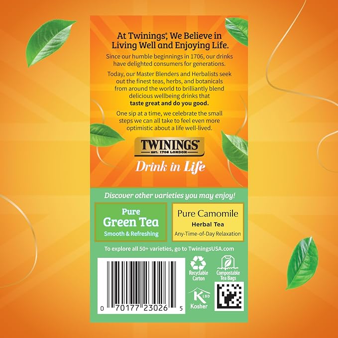 Twinings Pure White Tea Individually Wrapped Bags, 20 Count (Pack of 6), Light & Fresh, Caffeinated, Enjoy Hot or Iced, 120 Teabags