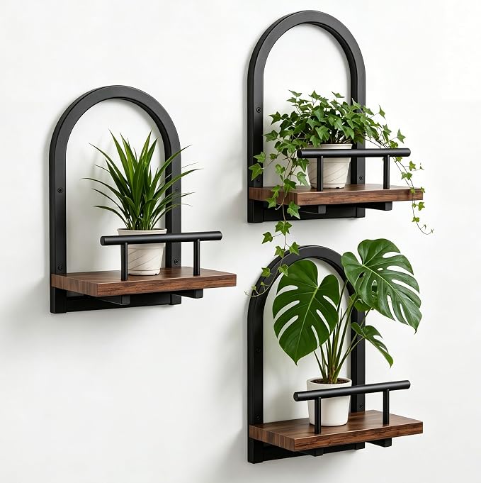 Amaoot Floating Shelves Set for 3, Wall Plant Holder Shelf, Wall Planters | Wall Planters for Indoor Plants, Hanging Shelves Wall Shelf Plant Holder for Living Room Decor, Bathroom, Bedroom, Kitchen
