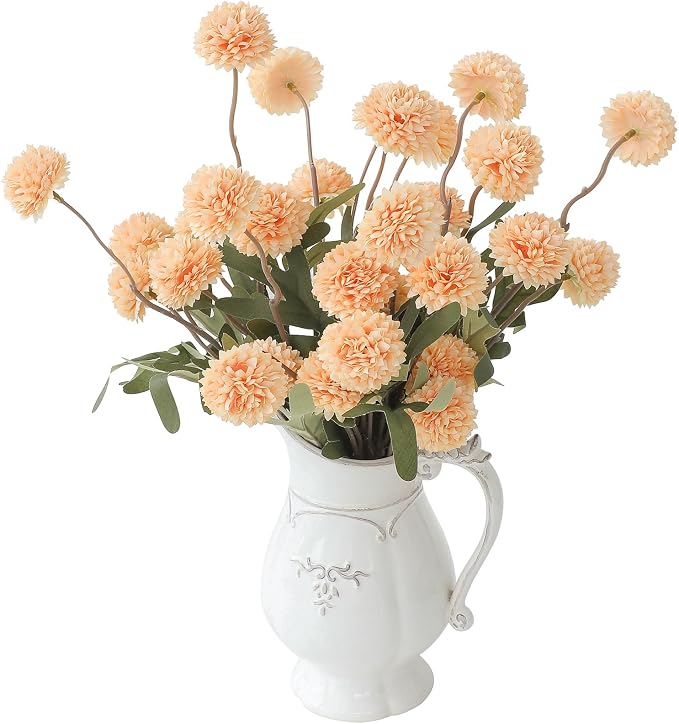 6pcs Apricot Peach Faux Silk Mums Artificial Flowers, Bulk Fake Small Mini Chrysanthemums with Stems for DIY Wedding Centerpieces Floral Arrangements Vase Fillers Home Decorations