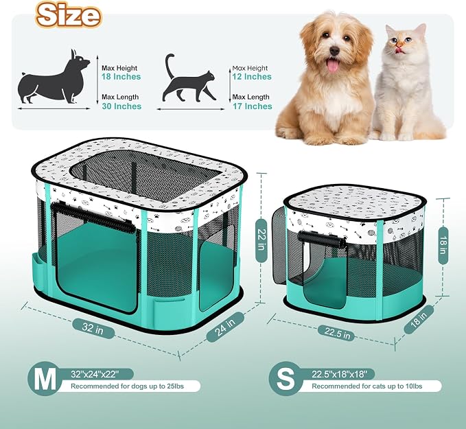 Portable Cat Playpen, 8-Rod Reinforced Kitten Dog Playpens, Foldable Play Pen for Indoor Cats Enclosed Pet Puppy Doggy Outdoor, Collapsible Tent Kennel Cage House(32"x24"x22")