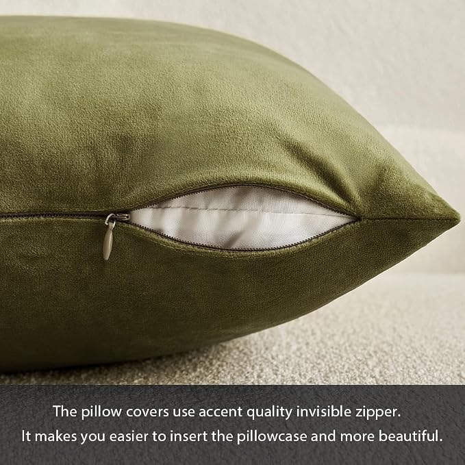 MIULEEVelvet Soft Euro Throw Pillow Covers 24x24 Inch Light Olive Green | Pack of 2 Solid Decorative Euro Sham, Modern Luxury Home Decor, for King Bed Sofa Couch Bedroom Livingroom