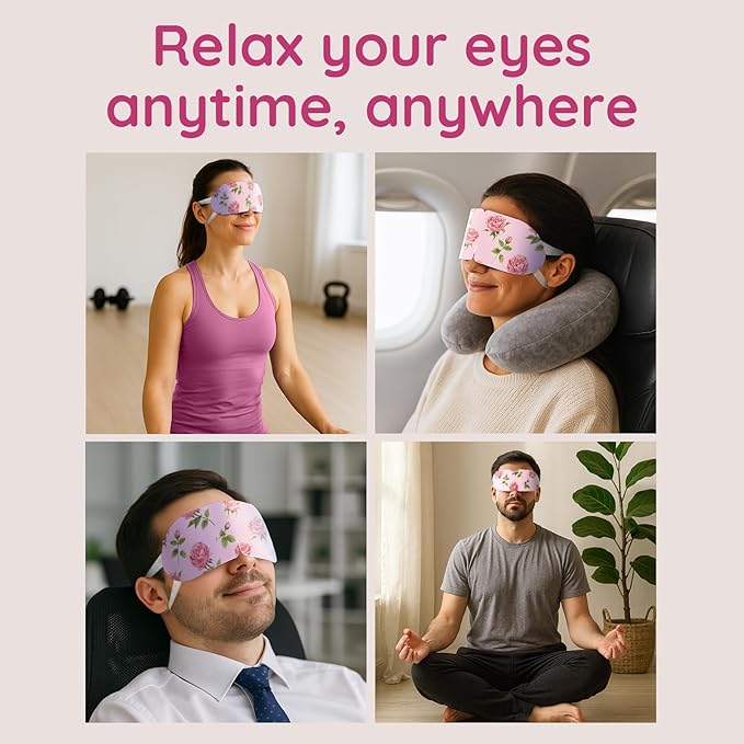 16 Pack Rose Steam Eye Mask for Dryness, Puffiness, Strain & Relaxation, Heated Eye Mask for Sleep & Travel, Self-Heating & Disposable Warm Compress, Travel Essentials, Relaxation Gifts for Women