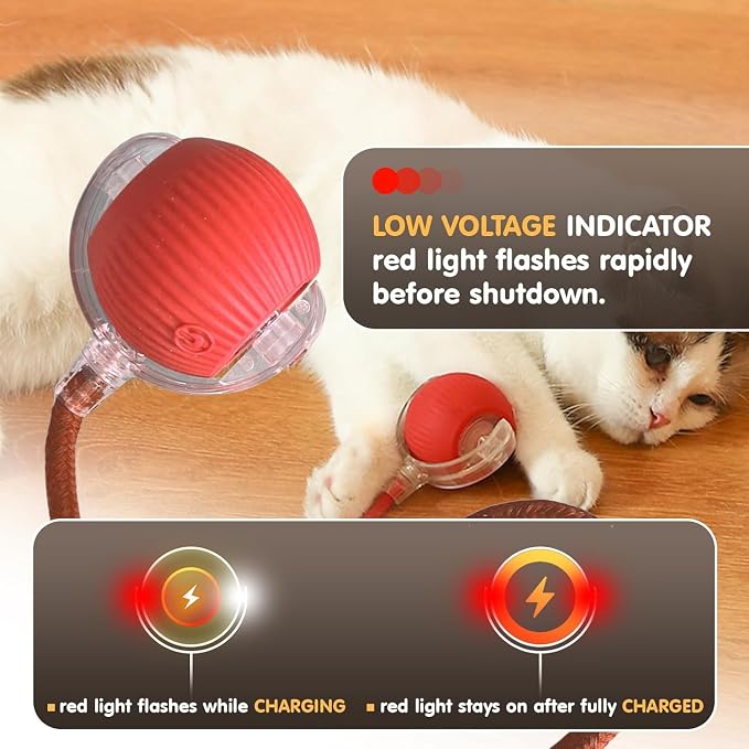 Durable Interactive Cat Toys for Indoor Cats, Smart Automatic Cat Chase Ball Toy, Upgraded Speedy Tail Kitten Toy for Bored Indoor Adult Pets (red, 01)