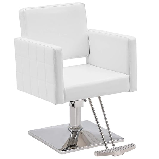BarberPub Salon Chair for Hair Stylist, Hydraulic Stylist Chair, Adjustable Height, PVC Leather, 360 Degrees Swivel, Barbershop, Home Salon, Adult 8821 (Pure White)