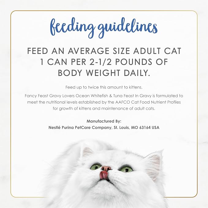 Fancy Feast Purina Gravy Lovers Wet Cat Food, 3 oz Cans, 24-Pack | Variety Pack with Ocean Whitefish and Tuna grilled gourmet recipes, made with no artificial colors or preservatives