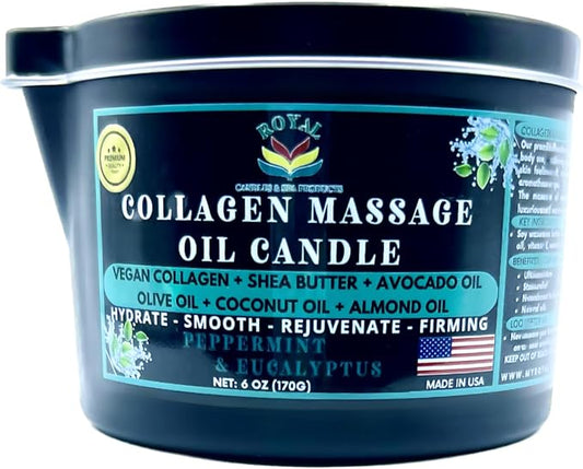 Massage Oil Candle, Body Massage Oil Candle, Candle Massage Oil, Aromatherapy Candle, Couple Massage Oil Candle, 6 oz. with Pouring spout - Peppermint & Eucatyptus Scent
