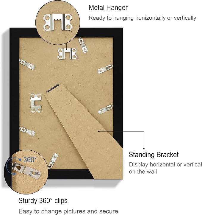 Hongkee 7x10 Picture Frame Set of 4, Made of Real Glass and Black Frame - Display 5.5 x 8.5 Diploma Frame with Mat or 7x10 Without Mat, 7 by 10 Photo for Wall or Tabletop