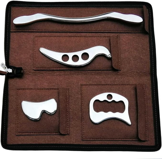 4 in 1 Stainless Steel Gua Sha Muscle Scraper Massage Tool IASTM Tool Set（4 pcs） for Soft Tissue Therapy and Reduce Arms,Back, Legs, Shoulder Muscle Pain（4-Set）