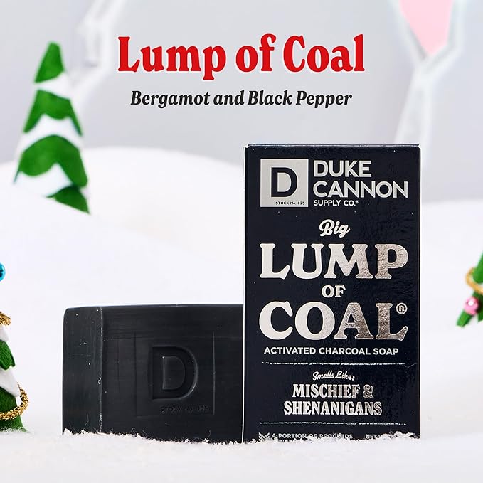 Duke Cannon Lump of Coal Holiday Soap – Charcoal, Bergamot & Black Pepper – 10oz XL - Paraben-Free - Hydrating,10oz Bar - Triple Milled - Perfect for Mens Gift - 3 Pack