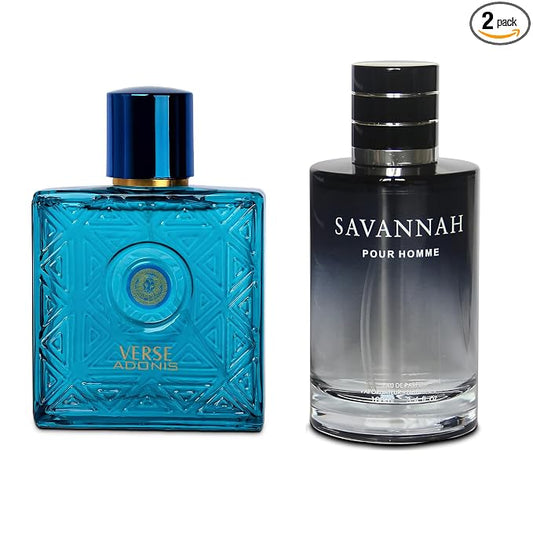 Verse Adonis&Savannah Combo Men Cologne 3.4 Fl. Oz Men's Perfume Refreshing Combination of Woody Floral & Fruity Scents Eau De Parfum for Men Lasts All Day Best Gift for Any Occasion
