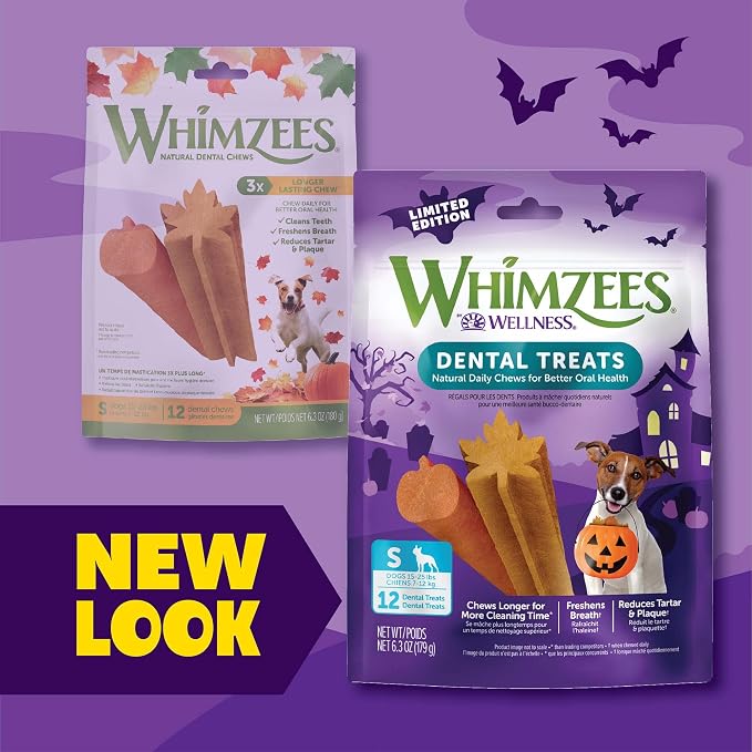 Wellness WHIMZEES Fall Natural Dog Dental Treat, Autumn Halloween Chews, Freshens Breath, Small Size, 6.3 oz Bag, 12 Count