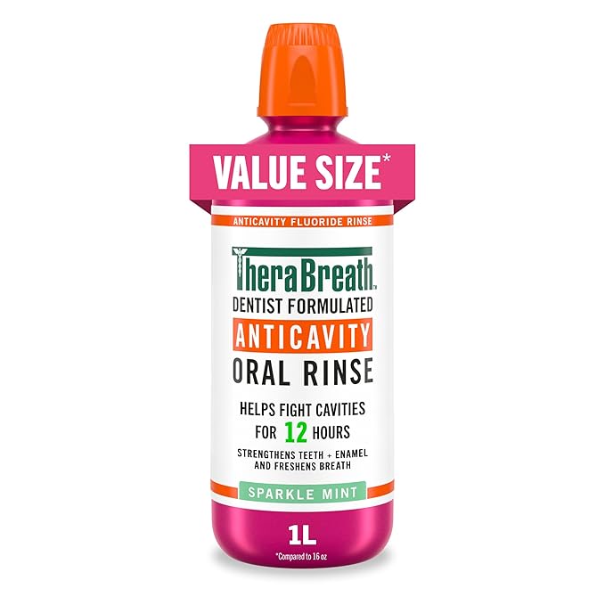 TheraBreath Anticavity Fluoride Mouthwash, Sparkle Mint, Dentist Formulated, 1 Liter