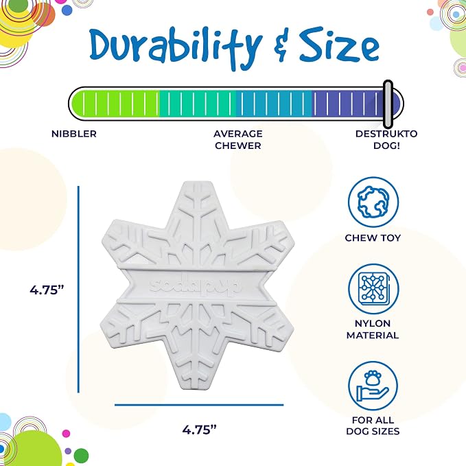 SodaPup Snowflake – Durable Dog Chew Toy Made in USA from Non-Toxic, Pet Safe, Food Safe Nylon Material for Mental Stimulation, Clean Teeth, Fresh Breath, Problem Chewing, Calming Nerves & More