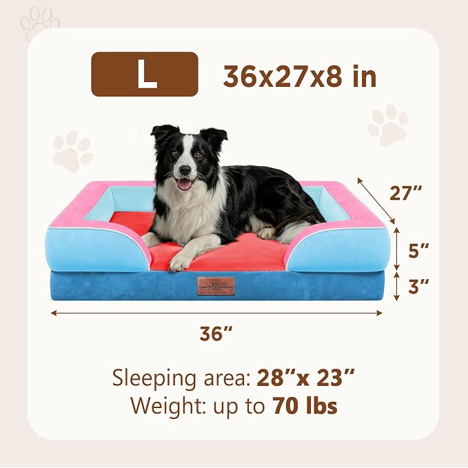 Comfort Expression Orthopedic Dog Beds for Large Sized Dog with Bolster | Waterproof Dog Couch Bed with Washable Cover & Non-Slip Bottom, Supportive Egg Crate Foam Large Pet Bed, 36x27 Inch