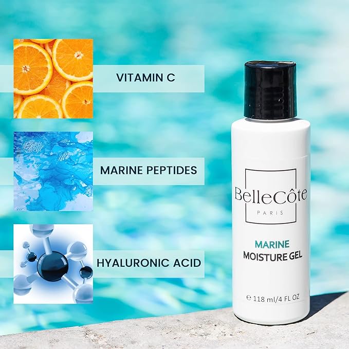 BelleCôte Paris Vitamin C Face Moisturizer Gel – Lightweight Gel Moisturizer for Women with Marine Collagen – Hydrating Facial Moisturizer for Oily Skin, Pores, Wrinkles & Rosacea Treatment – 4oz