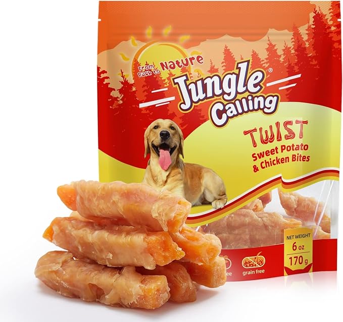 Jungle Calling Chicken & Sweet Potato Dog Treats, Rawhide Free Soft Chews | Natural High-Protein Training Treats, Grain-Free, Stomach-Friendly, No Artificial Colors, Ideal for Daily Rewards, 6 Oz