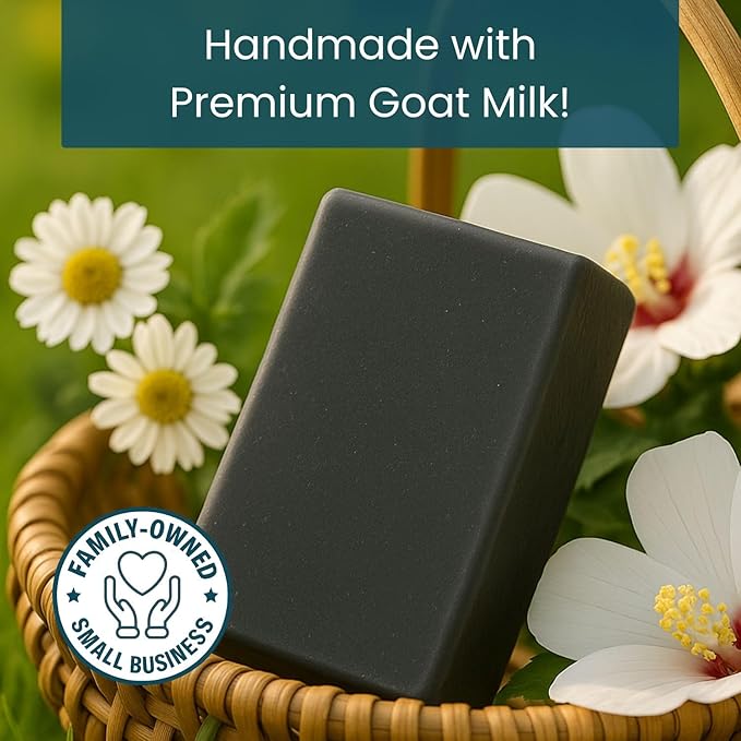 Activated Charcoal Soap Bar - Goat Milk Soap for Men, Women & Kids - Natural, Handmade w/Real Milk - Dry, Sensitive Skin, Hands/Body - Premium, Gentle, No Dyes - (1, Large, 5oz)