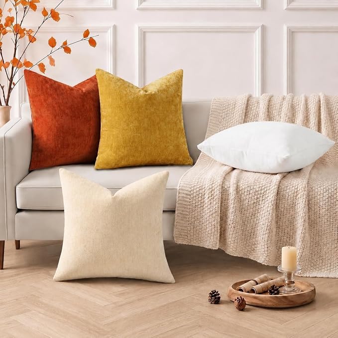 decorUhome Soft Chenille Beige Throw Pillow Covers 12X20 Set of 2 | Decorative Fall Couch Pillow Covers Solid Dyed Accent Modern Farmhouse Neutral Rectangle Pillow Cases for Sofa