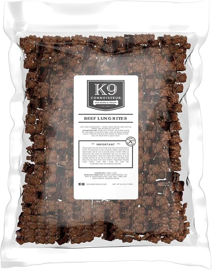 K9 Connoisseur Beef Lung Dog Treats - USA Made Single Ingredient Dog Treat | Bulk Dogs Treat, Grain Free, Low Calorie, Training, for All Breeds & Sizes - 5 lbs