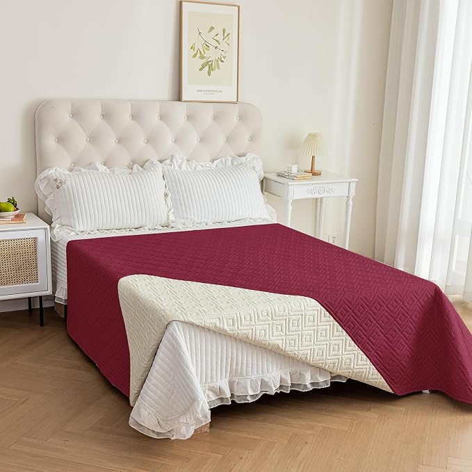 2026 Waterproof Bed Sofa Blanket (68"x82") Comfy Couch Sofa Mat for Dog Pets with Anti-Slip Back, Universal Incontinence Lightweight Liner Pad for Furniture Car Picnic etc Durable Washable, Wine Red