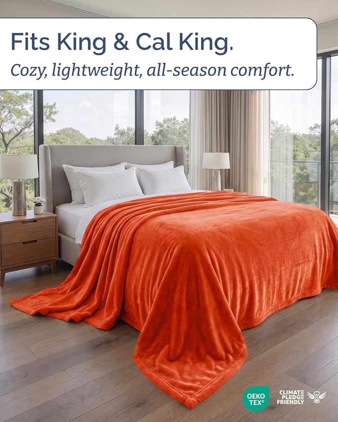 Ultra Soft Fleece Blanket Oversized King Size - Flannel Fleece Luxury Blanket - Lightweight for Couch Bed Chair - Thick, Warm and Breathable - All Season Cozy, Burnt Orange