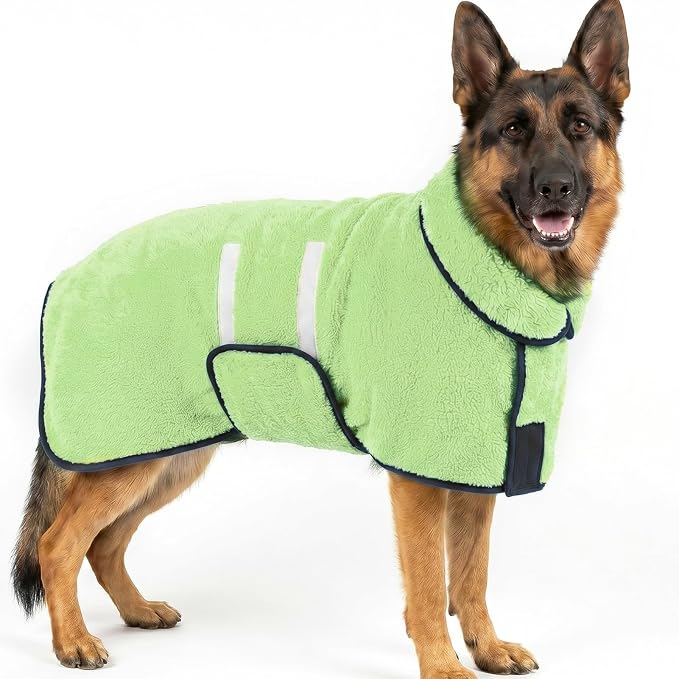 Dog Bathrobe, Super Absorbent for Small to Large Dogs, Neon Green 2XL | Dog Robes with Soft Fleece, Warm & Cozy, Adjustable Fit, and Quick Drying Coat for Baths Swimming and Grooming
