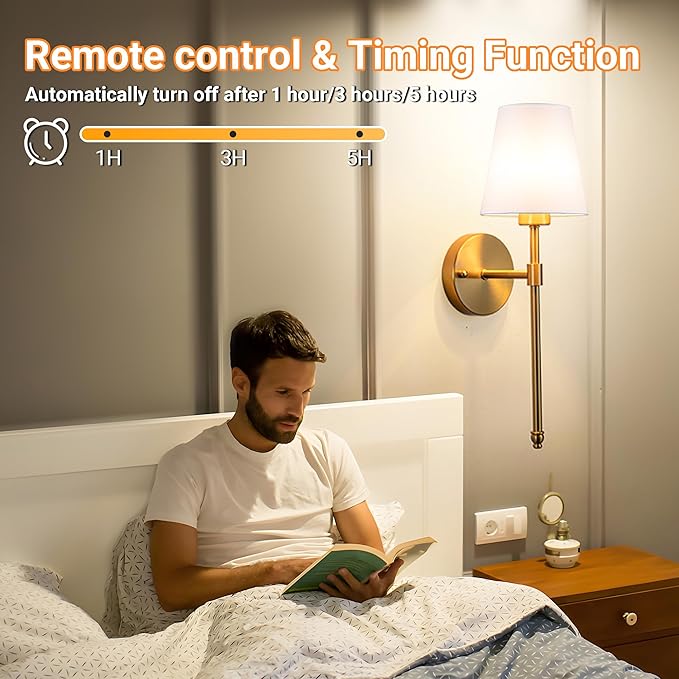 Battery Operated Wall Sconces Set Of 2, Wireless Battery Wall Light With 10000mAh RGB Rechargeable Magnetic Bulb, Rechargeable Wall Sconce With Remote Control For Bedroom, No Electrician Required