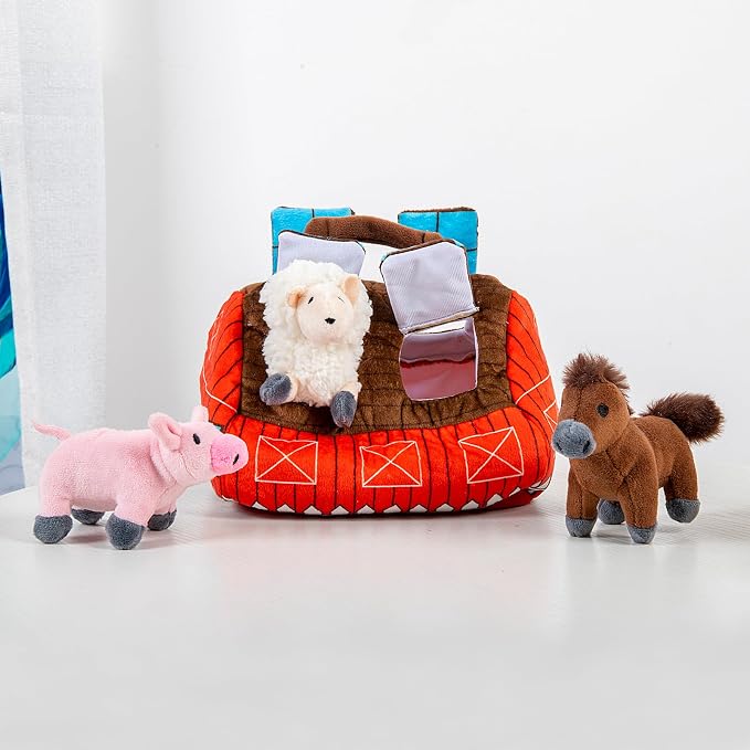 Hollypet Squeaky Hide and Seek Dog Toys for Small and Medium Dogs, Farm