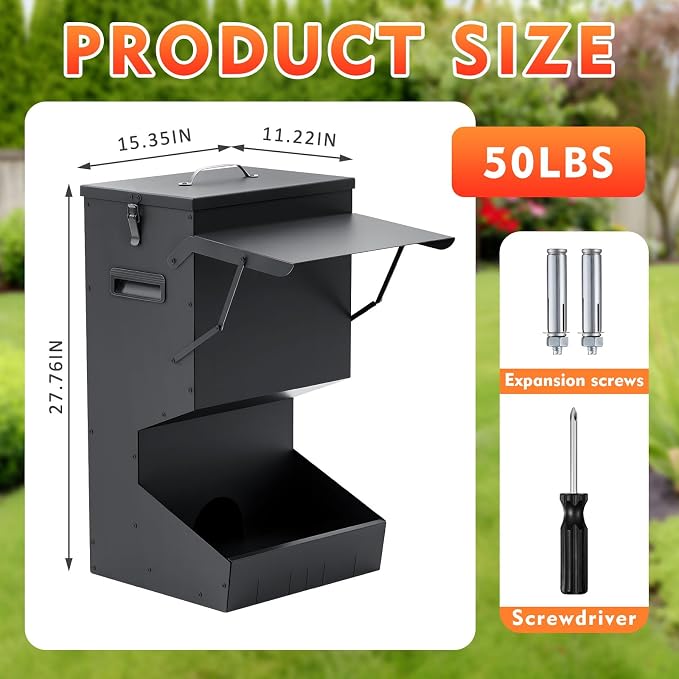 Willinglong 1 Pcs Automatic Dog Feeder with Lid 50 Lbs Capacity Outdoor Dog Feeder Hanging Self Feeding Pet Food Dispenser Pet Food Feeders for Large Dogs Large Breed