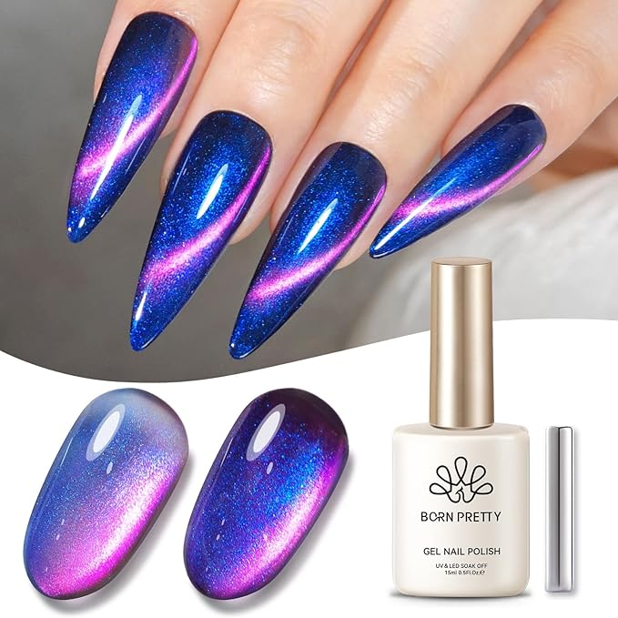 BORN PRETTY Cat Magnetic Eye Gel Nail Polish,Firefly Magnetic Gel Polish Blueberry Cat Magnetic Eye Gel Manicure Nail Art DIY 15ml