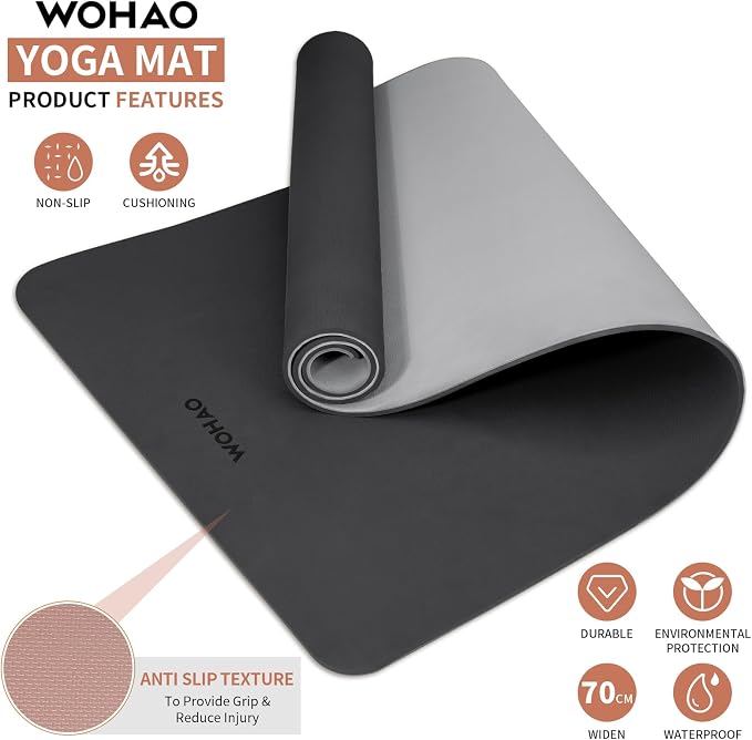 Extra Thick 8mm Yoga Mat, 72"x28" Non Slip Exercise Mat, Reversible 2-Sided Dual Color Premium POE Material, with Carrying Strap for Yoga, Pilates, Home Gym
