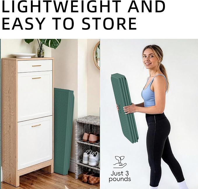 Foldable Yoga Mat 75"x31" – 0.24" Thin | Easy to store & carry – takes little space. Exercise mat: non-slip for home gym. Pilates mat: odor-free & easy-clean.