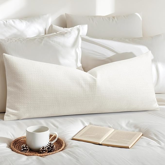 OTOSTAR Linen Throw Pillow Cover Set of 1 Decorative Long Lumbar Pillowcase Rectangle Cushion Cover 14x36 Inch for Home Decor Sofa Bedroom Car 35 x 90CM Cream Beige