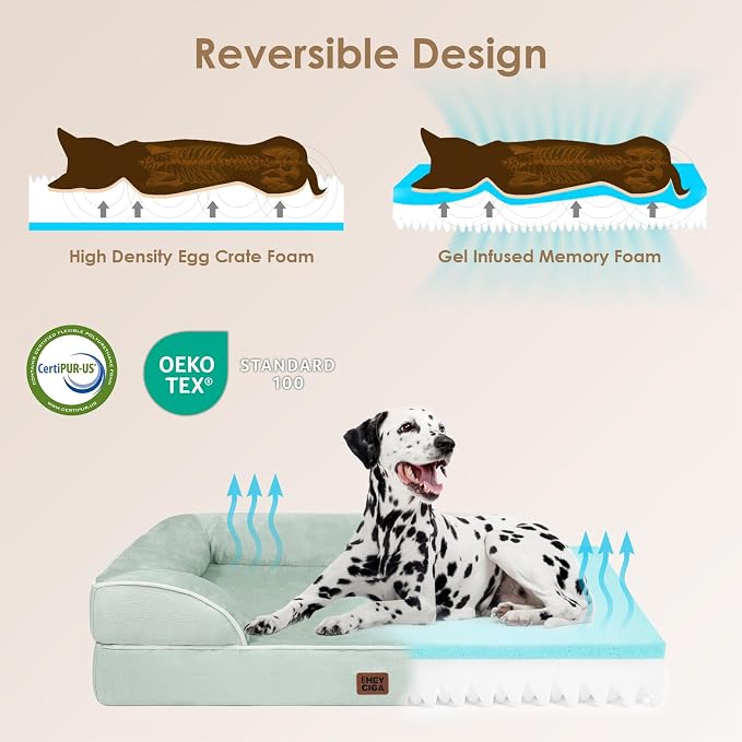 EHEYCIGA Orthopedic Dog Bed for Medium Dogs, Waterproof Memory Foam, Sage Green, 30"L x 20"W x 6.5"Th | Non-Slip Bottom and Egg-Crate Memory Foam Dog Couch Bed with Washable Removable Cover, Sage Green